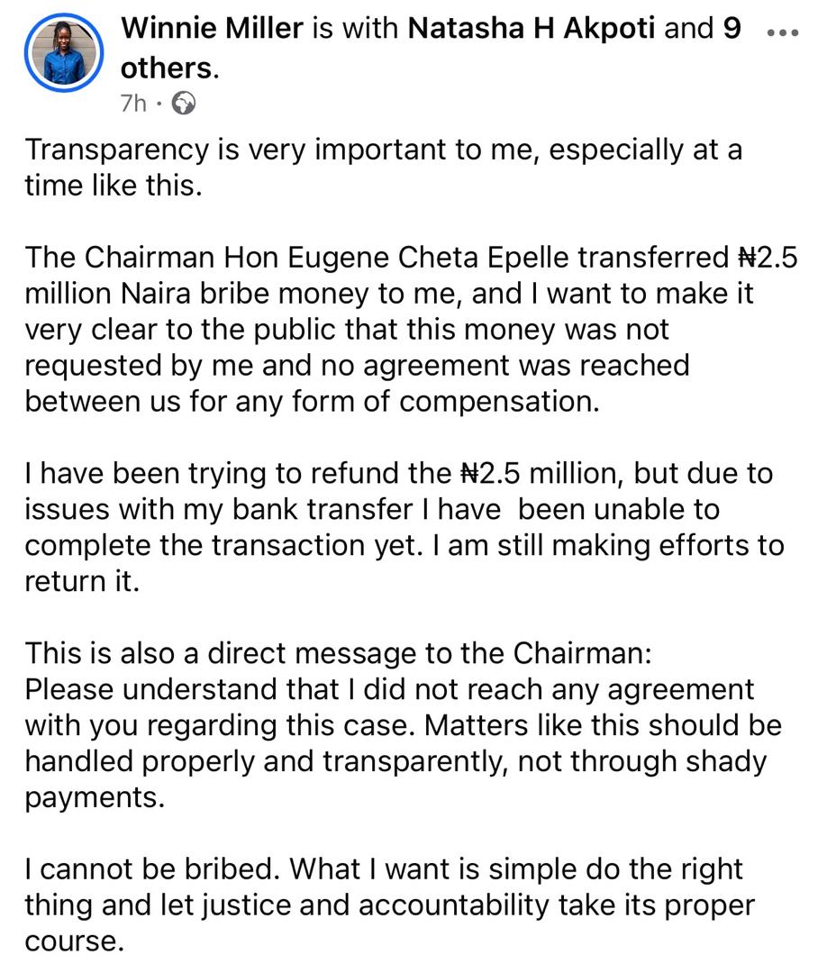 Lady who accused Rivers LGA chairman of ass@ulting her after exposing a dilapidated school in her area rejects N2.5 million paid into her account as compensation
